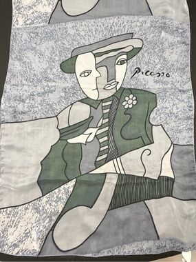 Picasso Scarf Square Silver Black Cubism Art  19”X 64”